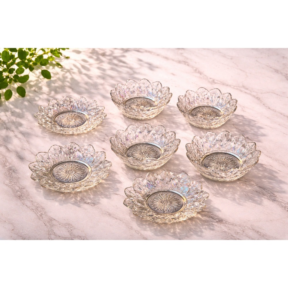Vintage Federal Glass Petal Iridescent Carnival Glass Bowls Set of 7 6 inch